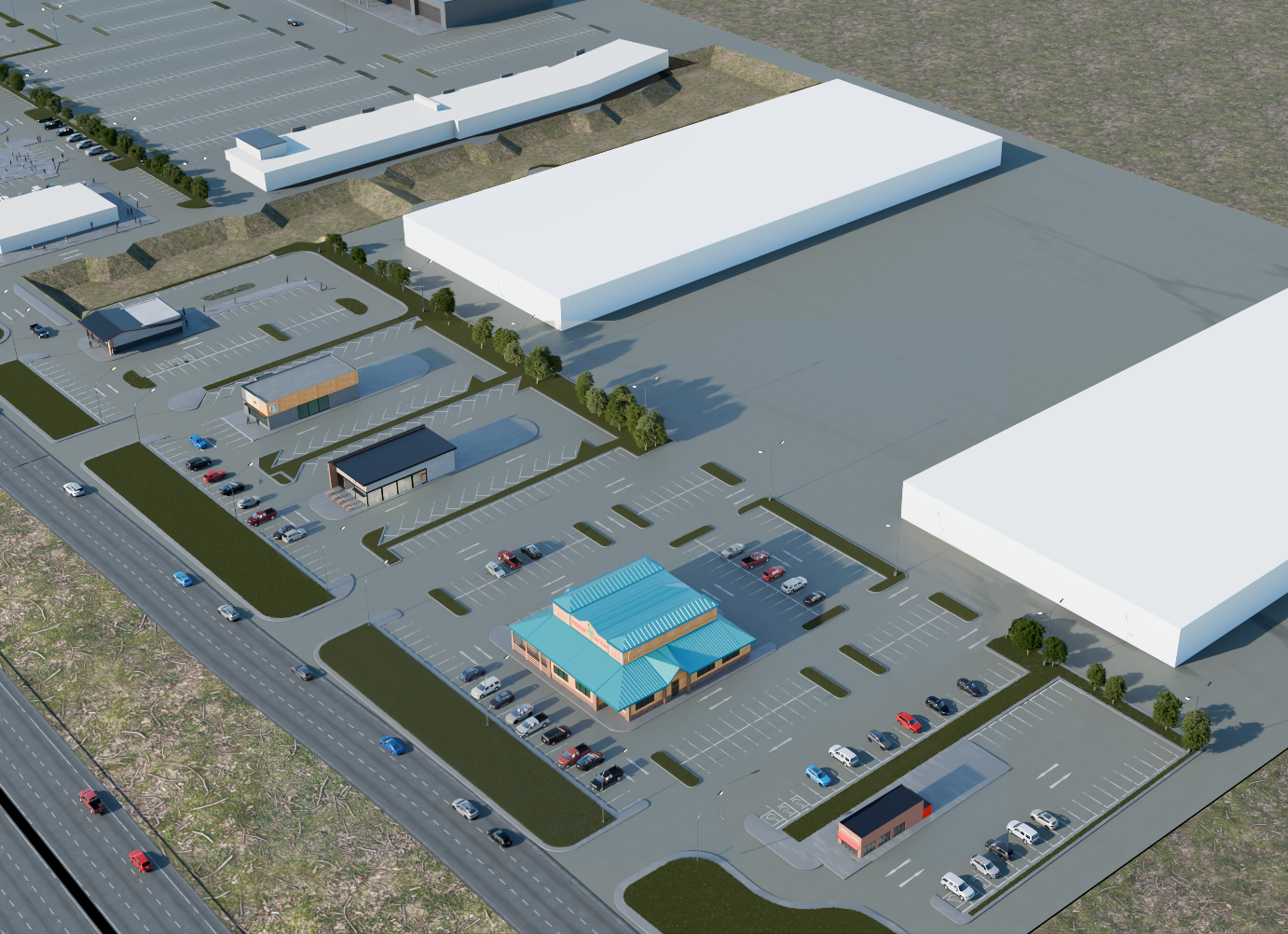 Hillsboro commercial strip, render four