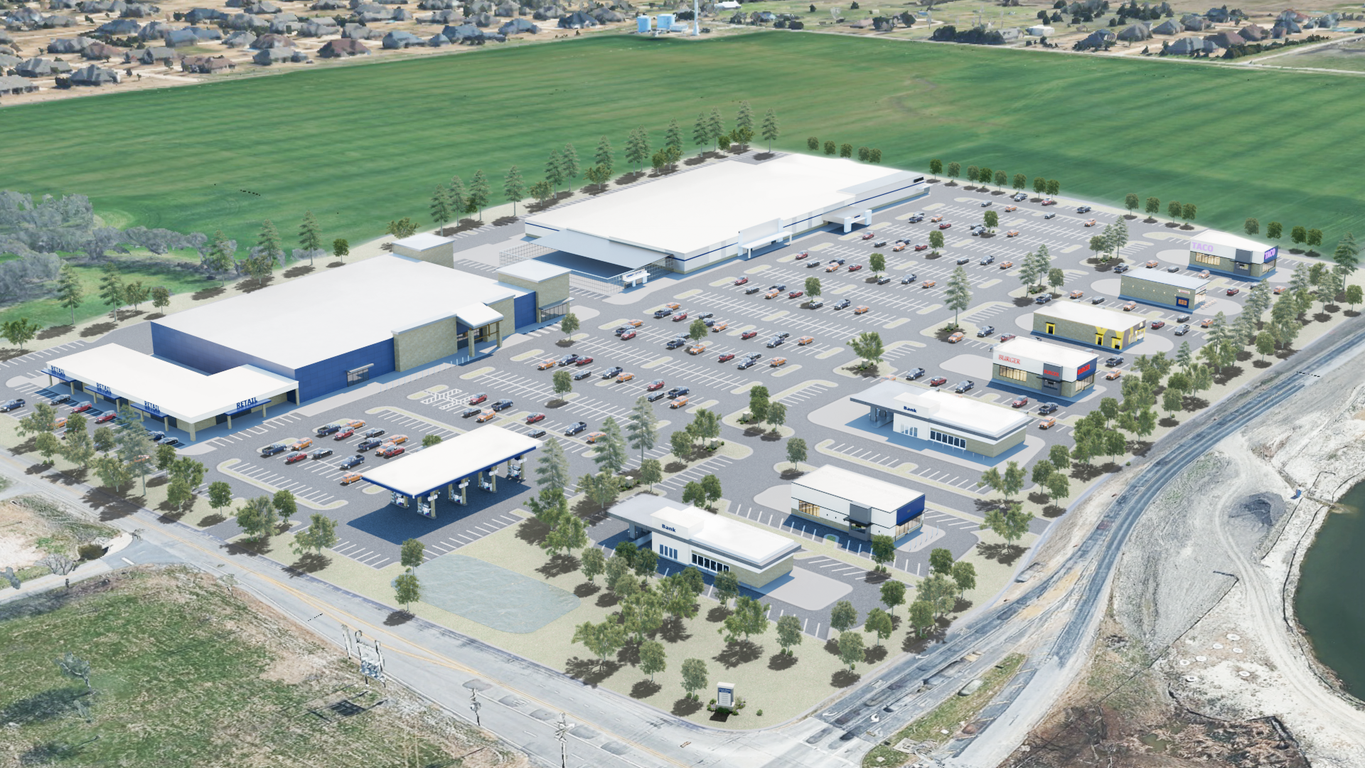 New Allen commercial complex, aerial render