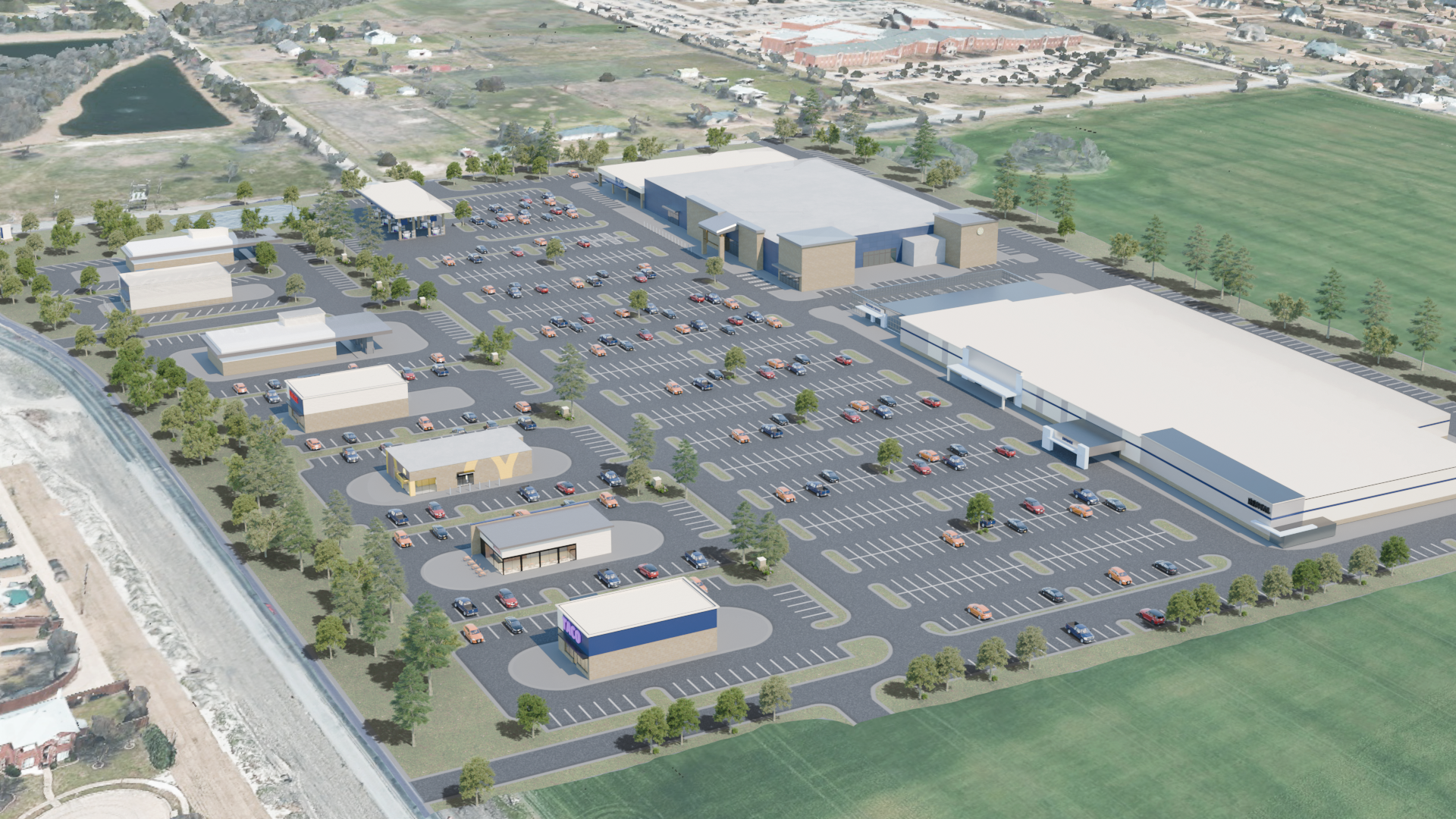 New Allen commercial complex, street-level render